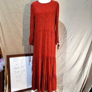 Free Assembly L abstract floral print mixed red peasant boho ankle length‎ maxi